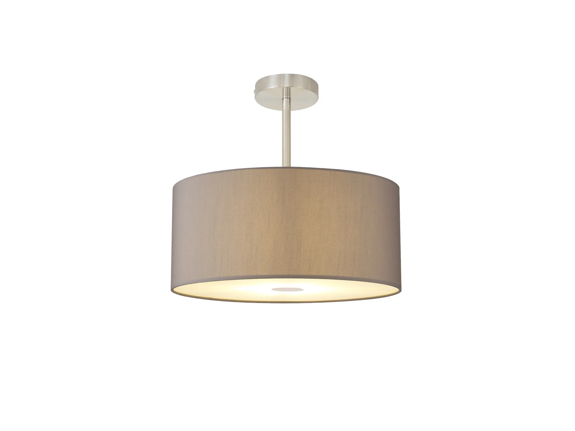 DK0262  Baymont 40cm Semi Flush 1 Light Satin Nickel; GreyWhite Laminate; Frosted Diffuser